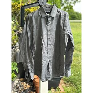 Express 1MX Extra Slim Fit Shirt Men Large Gray Long Sleeve Easy Care Quick Dry